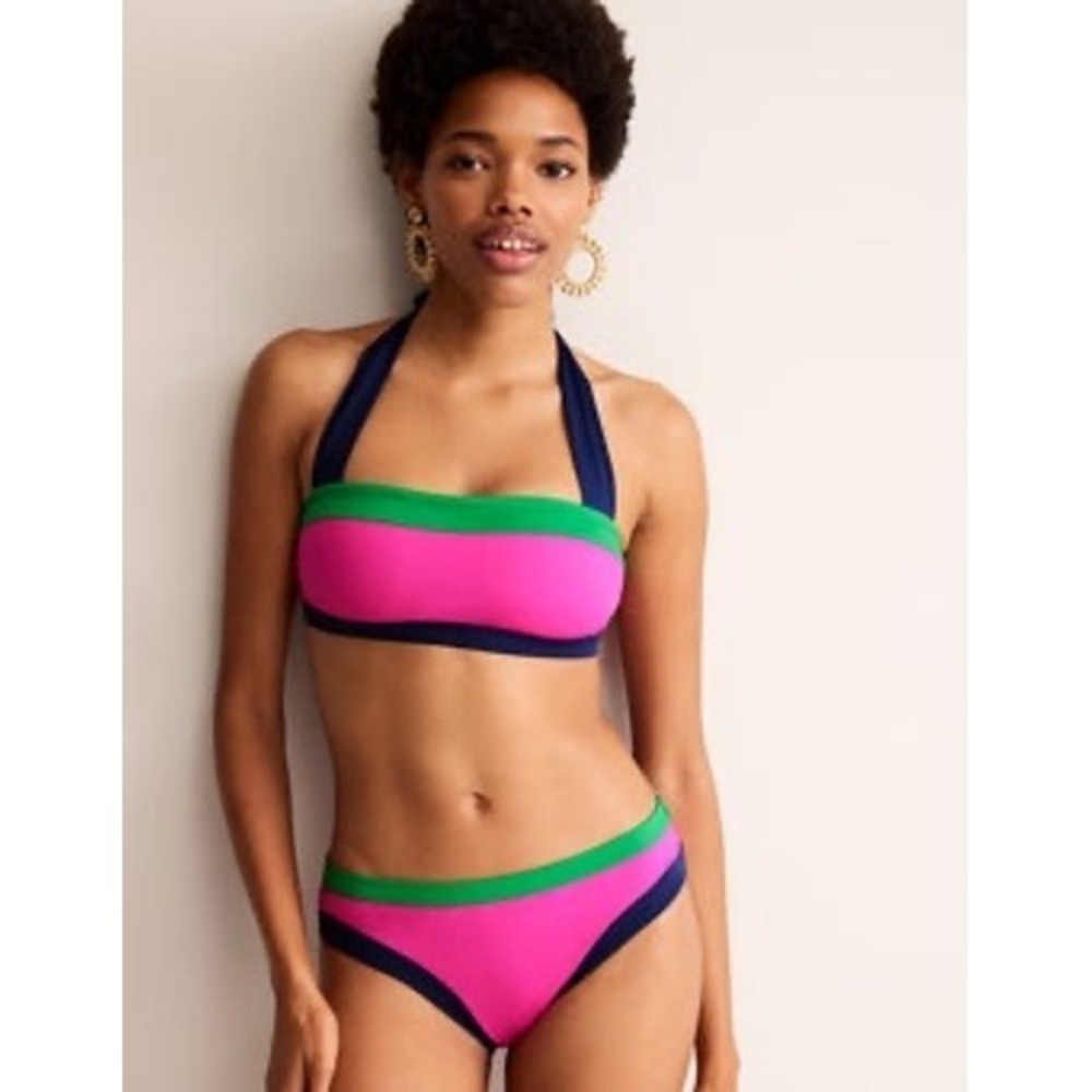 Boden Bikini Set Women 10 Santorini Pink Green Navy Colorblock Halter Two Piece